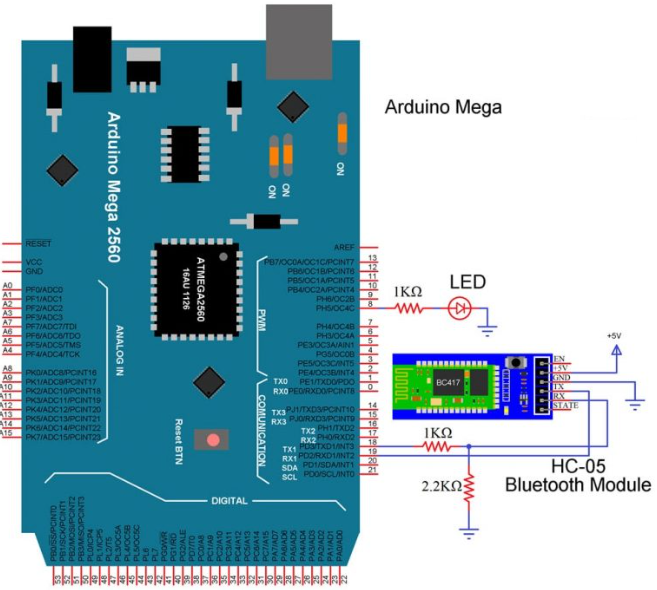 HC-05蓝牙模块与Arduino电路图
