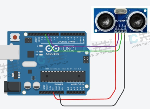 带Arduino板的HC-SR04超声波传感器