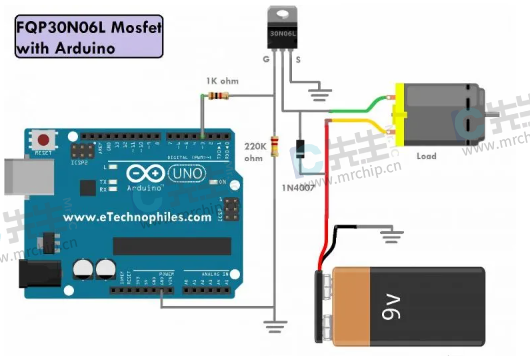FQP30N06L Mosfet与Arduino电路图