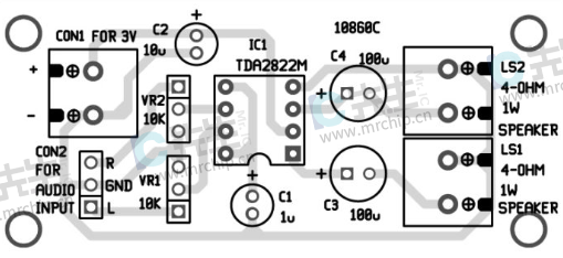 使用 TDA2822的立体声放大器的PCB布局