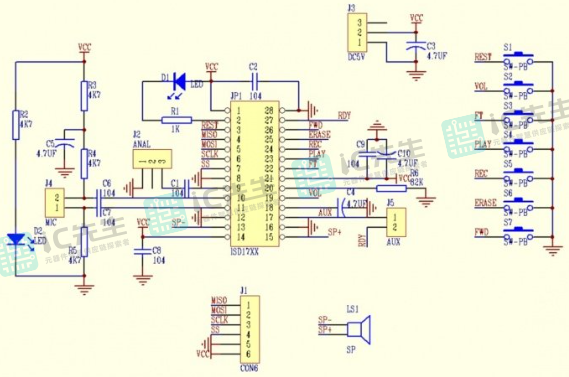 ISD1760录音机原理图