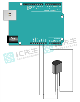 TMP36传感器的pin2连接到Arduino的模拟输入引脚