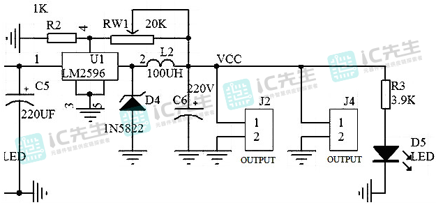 LM2596可调降压稳压器电路
